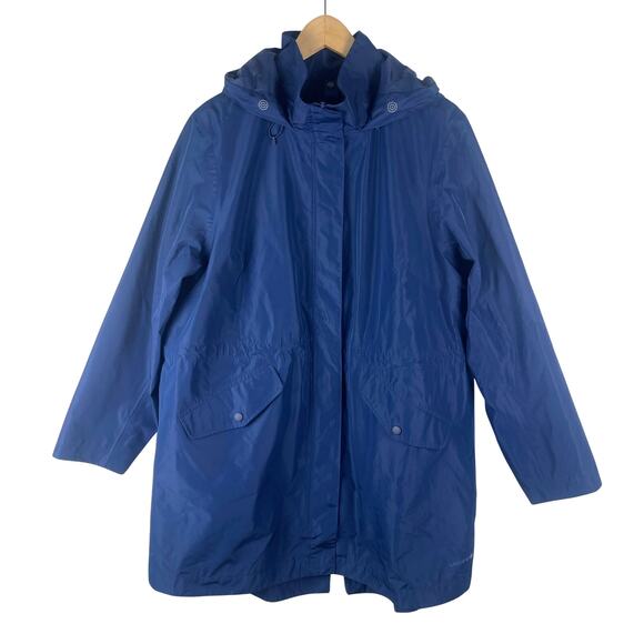 Lands End Navy Blue Women's 1X Squall Packable Waterproof Raincoat Long Jacket - Picture 1 of 12